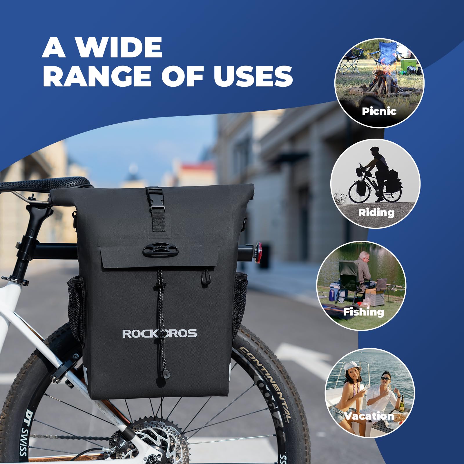 ROCKBROS Borse Bici Posteriore Laterali, Borsa Bicicletta Portapacchi, Zaino Impermeabile, Portabagagli Multifunzionali con Capacità Massima 18L, Ideale per Ciclismo, Escursione