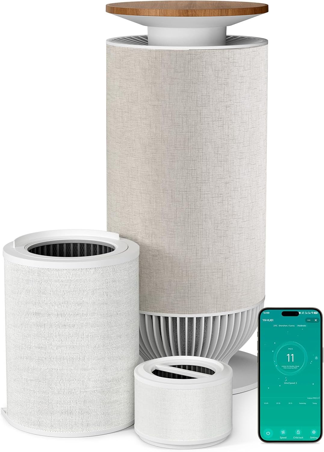 Petbobi Pet Air Purifier for Home Large Room, Dual H13 & H11 HEPA System, 7-Stage Defense for Heavy Fur & Odors, Fabric Furniture Design, Bite-Proof Cable, WiFi App, 275 CFM