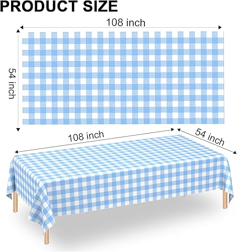 Miniatura 2 de Paquete de 2 manteles rectangulares de plástico a cuadros color azul claro y blanco, desechables, de plástico, para fiestas, picnic al aire libre,