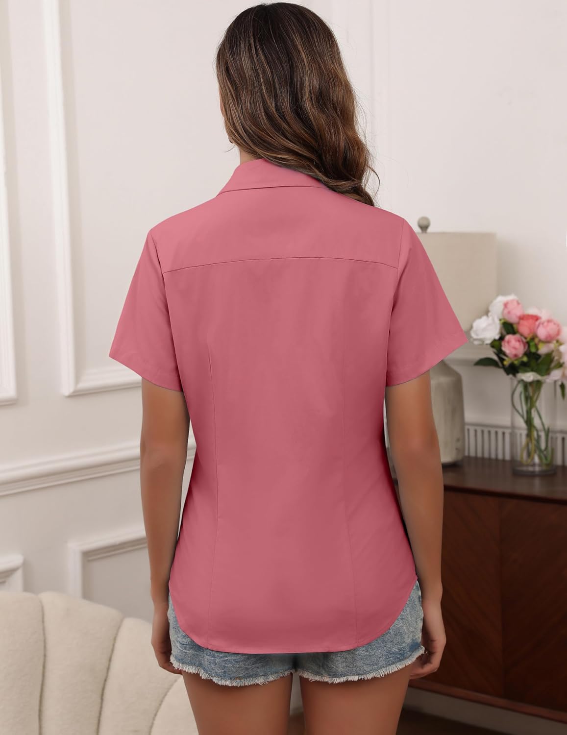 HOTOUCH Women Short Sleeve Button Down Shirts Business Work Fitted Collared Blouse Office Basic Summer Tops S-2XL - Image 5