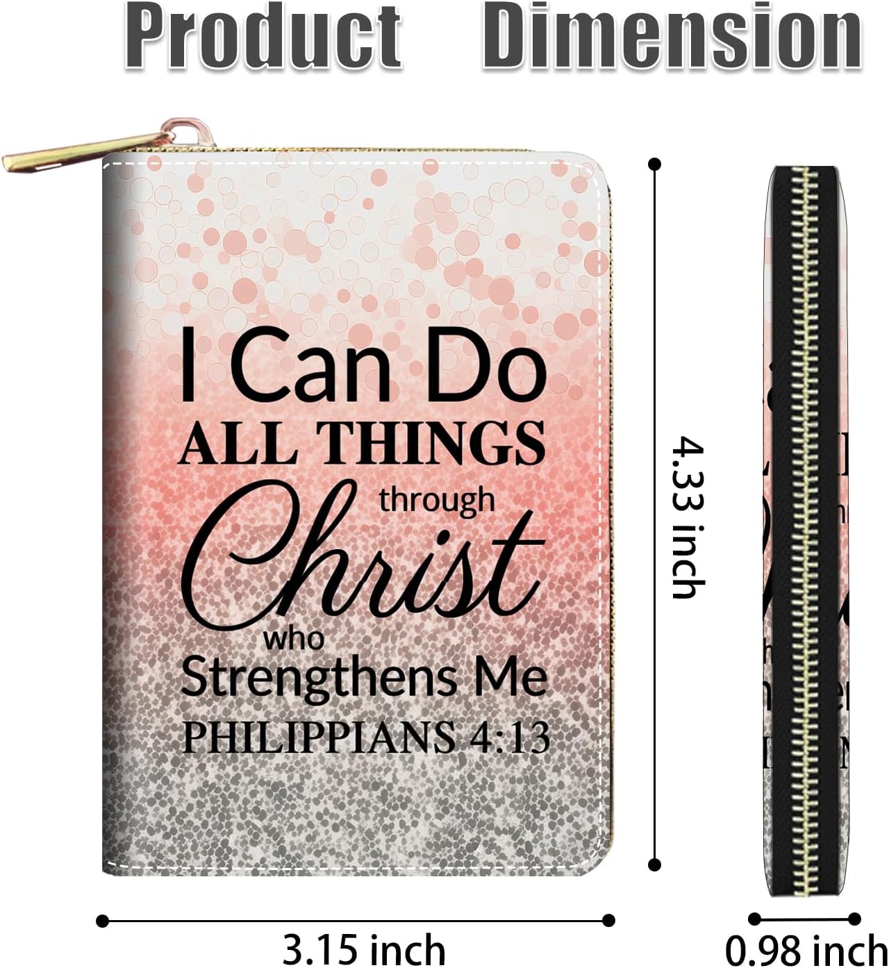 Credit Card Holder Wallets for Women, RFID Blocking Small Leather Card Case Wallet with Zipper Accordion Wallets, Bible Verse Philippians 4:13 - Image 2