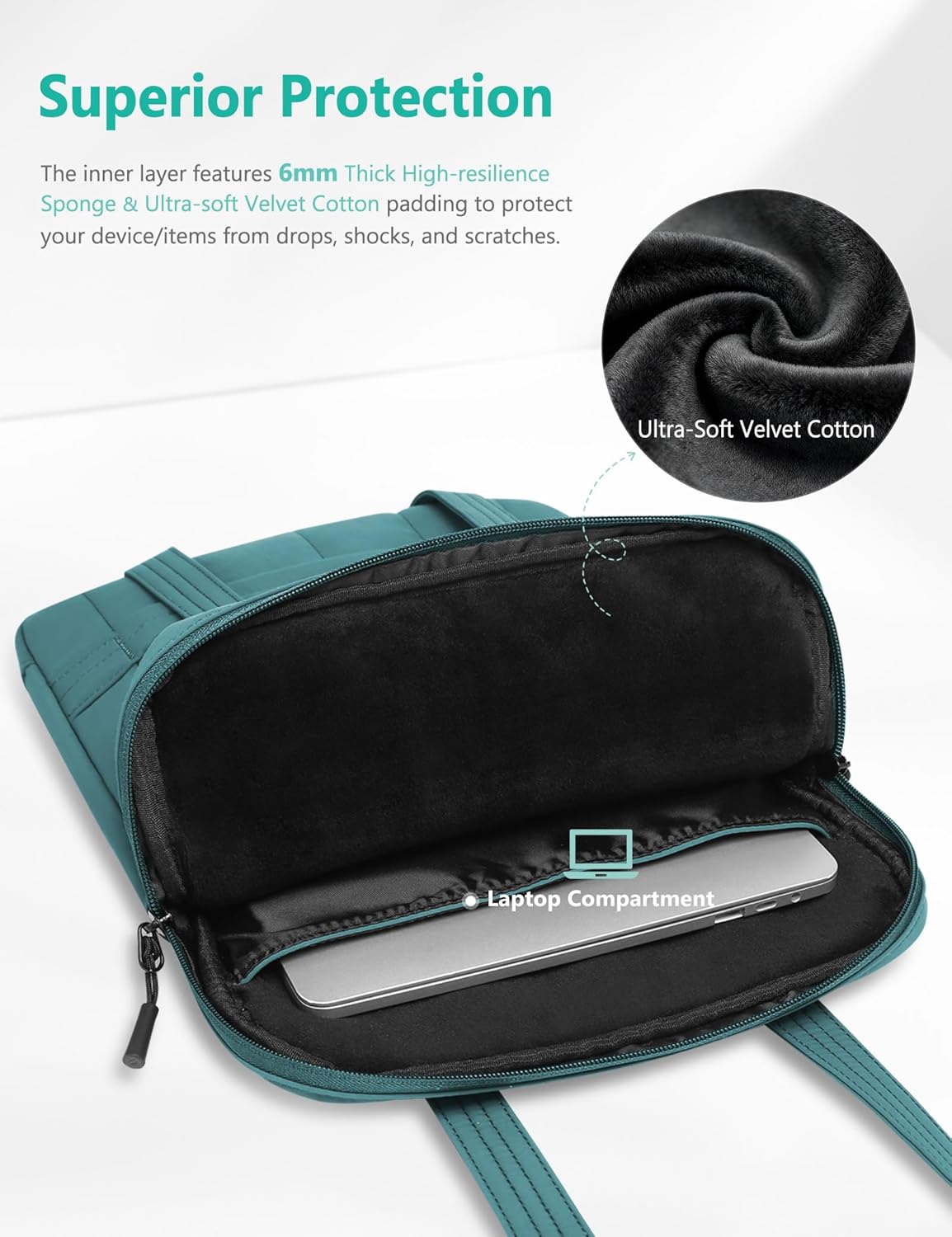 HYZUO 15-16 Inch Puffy Laptop Sleeve Padded Handbag for MacBook Pro 15/16, 15" 15.6" Dell/HP/Lenovo/Asus/Acer Notebook Chromebook, Women Slim Shoulder Bags Work Daily Bag, Dark Green
