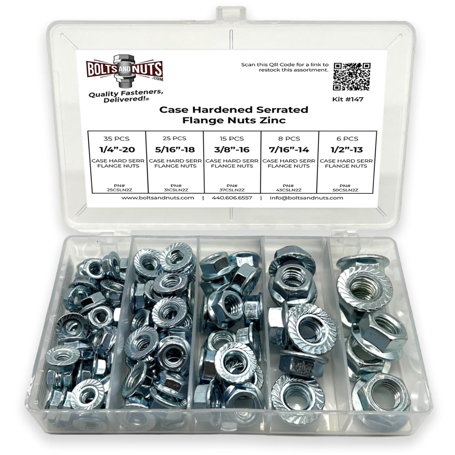 1/4" 5/16" 3/8" 7/16" 1/2" Serrated Hex Flange Lock Nut Assortment - 90 Pieces!