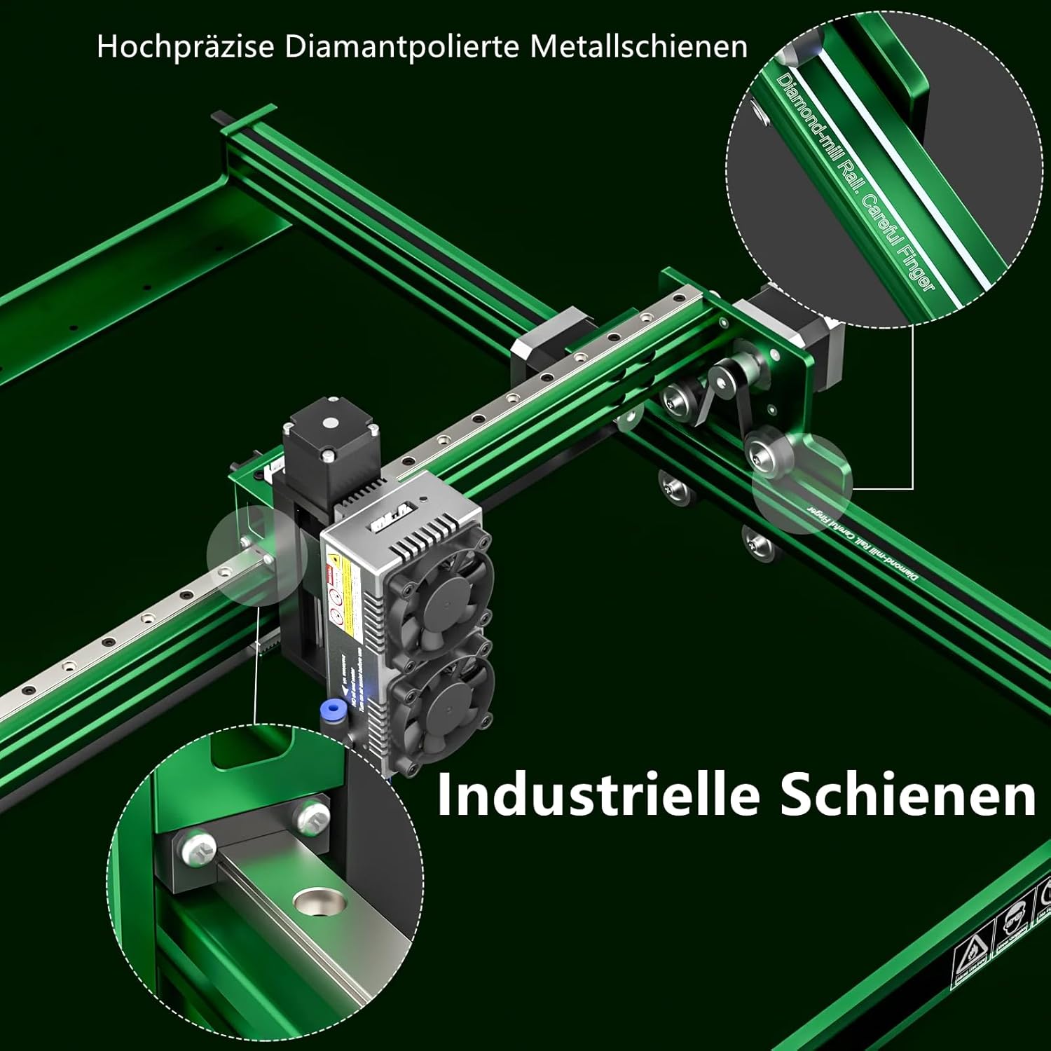Illustration of the industrial-grade rails on the NEJE MAX 4 E80