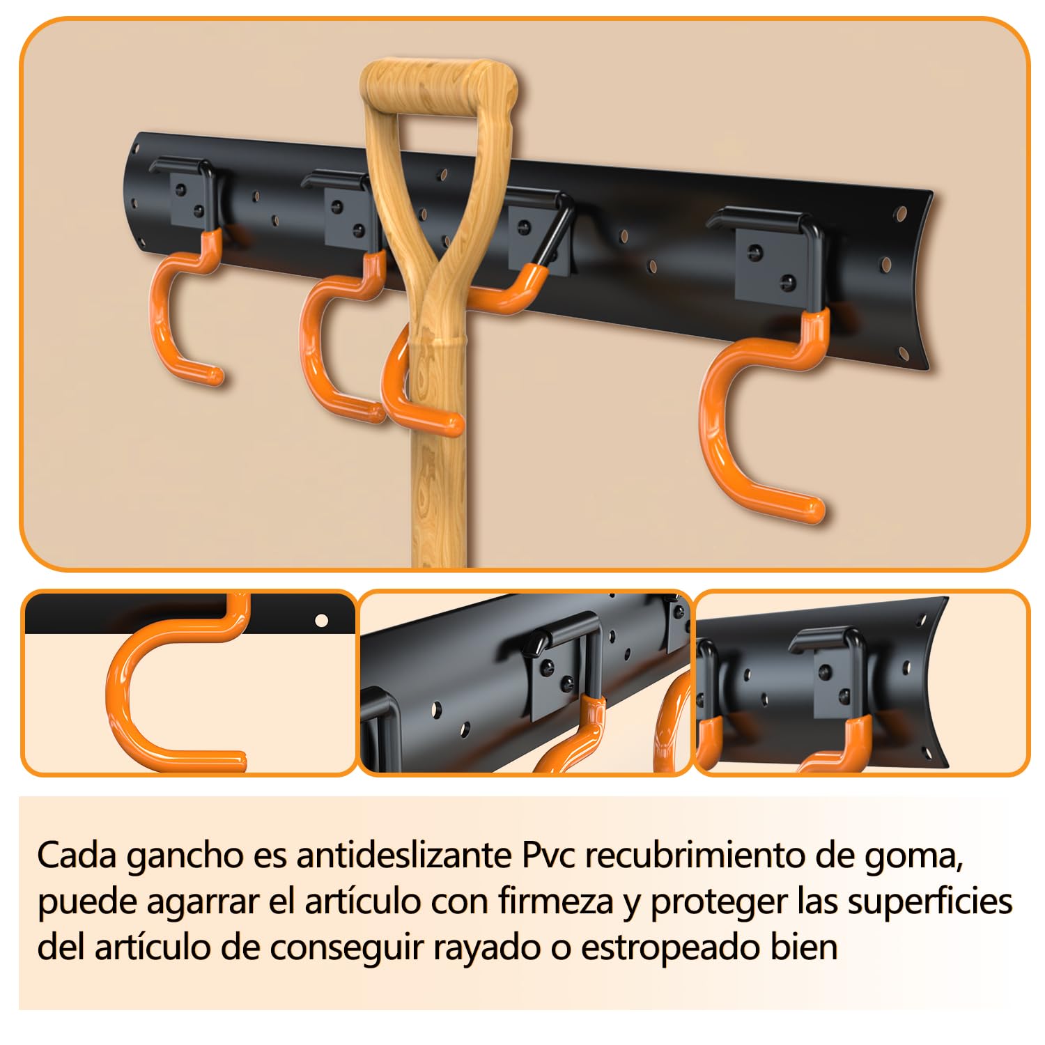 3-H Soporte Herramientas Pared 6x42cm,Organizador Herramientas Pared Acero Macizo Ajustable,Ganchos Garaje para Colgar Impermeable con 24 Ganchos para Herramientas Jardín Garaje Baño(252cm/99.21inch)