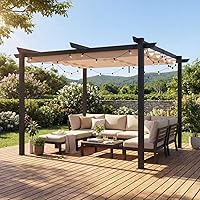 Vista 9 de MELLCOM Pérgola para exteriores de 10 x 10 pies, refugio independiente de metal con parasoles laterales ajustables, toldo para patios, patio Beige