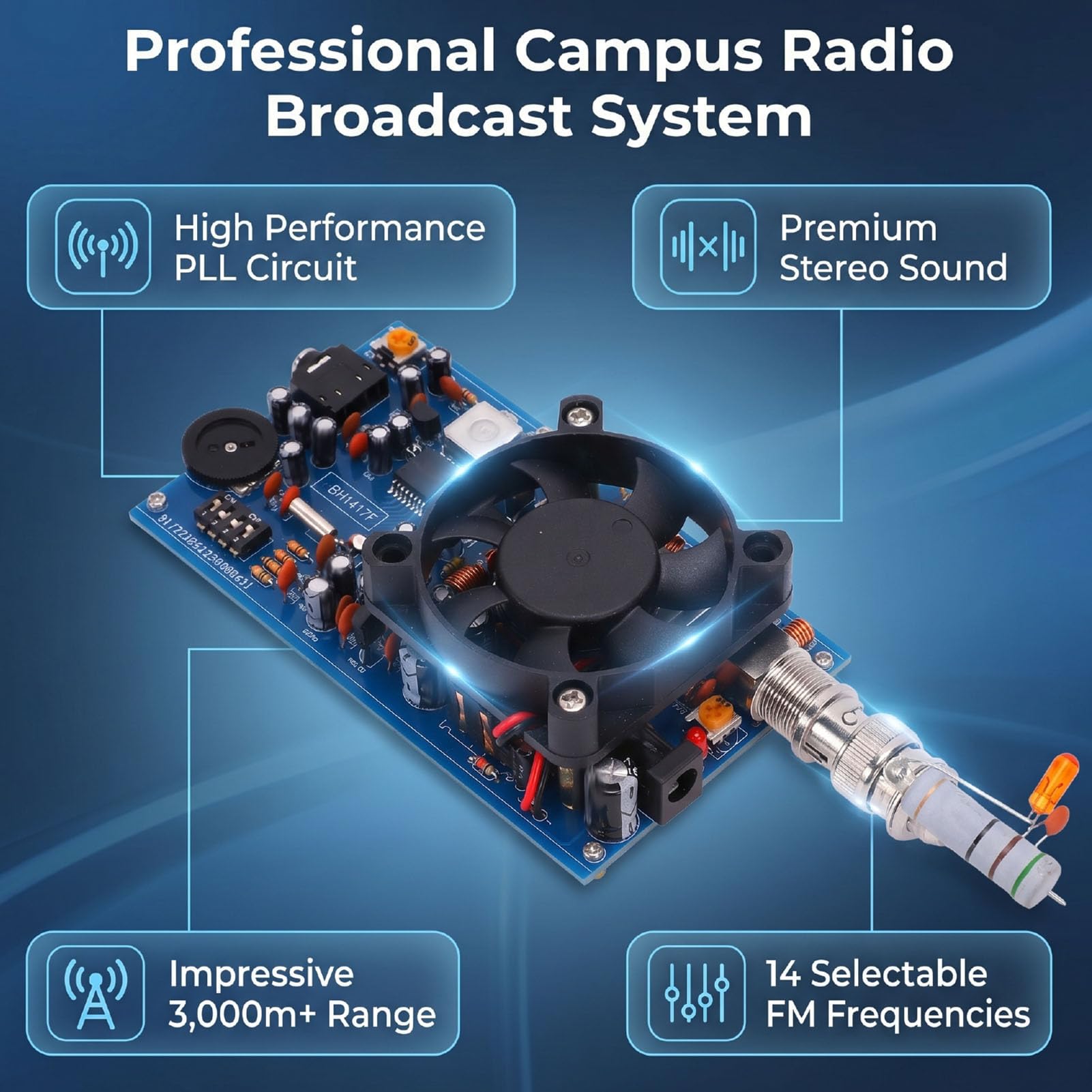 Annadue FM-Stereo-Sender, Analoger Chip, 6 Bis 12 V Spannungsversorgung, Fernübertragung, Stereo-Sound-Sender für Radio-Enthusiasten, Studenten-Radio-Lernen