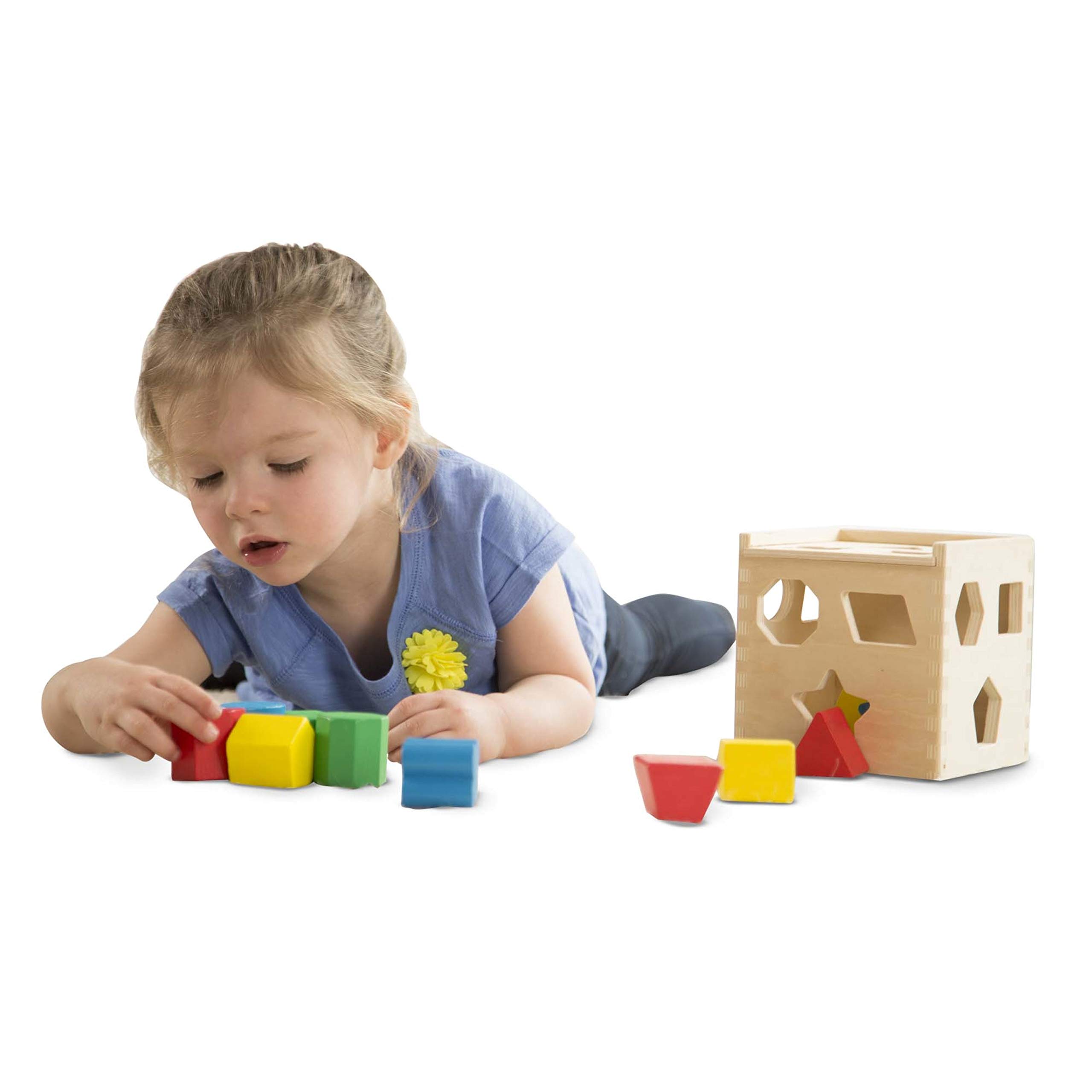 Melissa & Doug Shape Sorting Cube Classic Wooden Toy With 12 Shapes