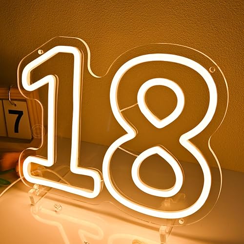 Vista 7 de Britrio 18th Birthday Neon Sign Backdrop Decoration LED Neon Light for 18 Years Old Birthday Anniversary Party Wall Decor Banner Supplies for Girl