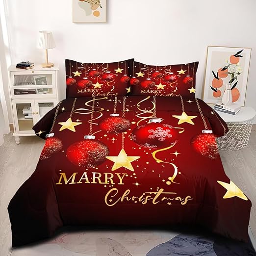 CCoutueChen Christmas King Size Bed Comforter Xmas Red