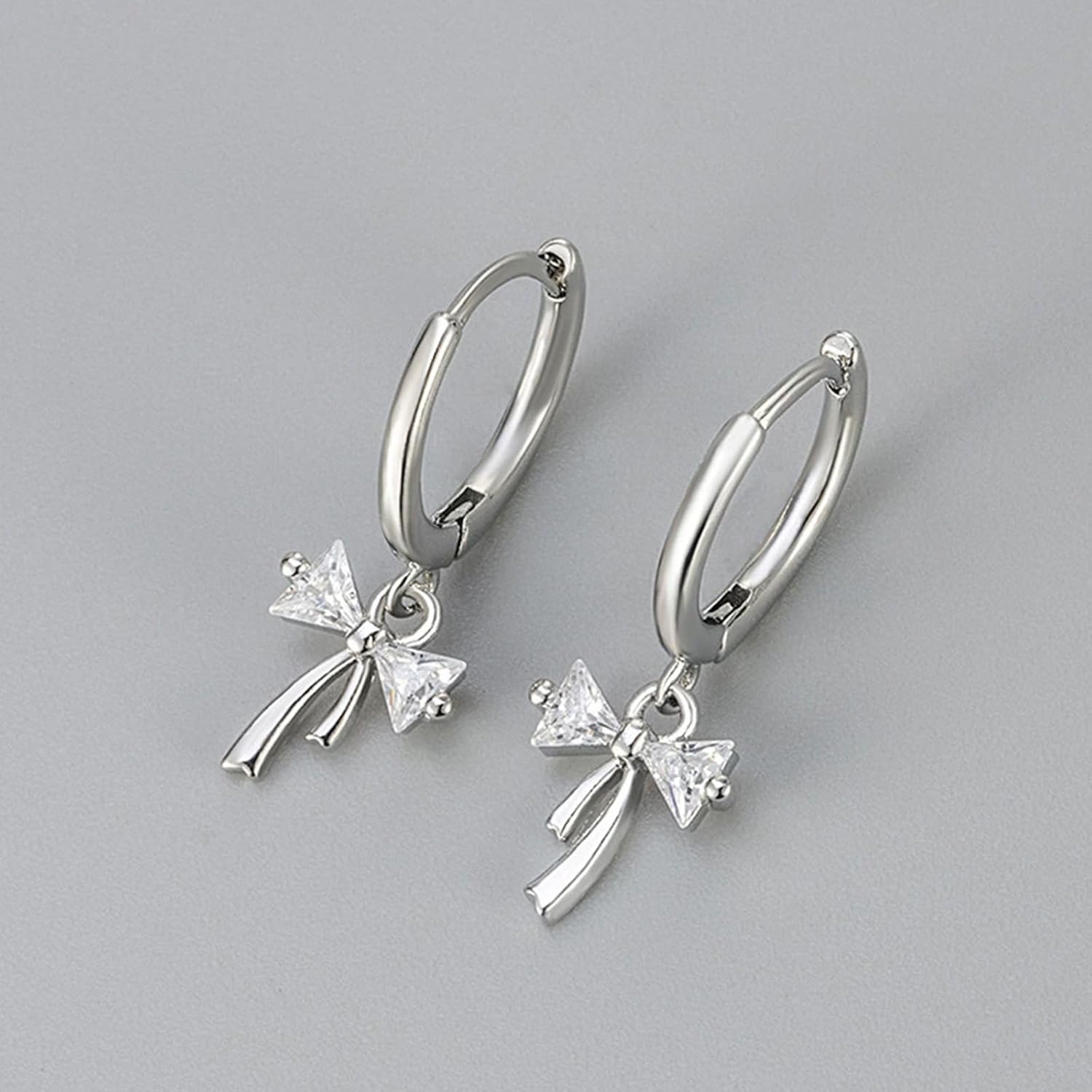 Bow Earrings for Women Ribbon Dangle Drop Gold Silver Hoop Cute Simple Dainty Statement Rhinestone Crystal Cubic Zirconia Jewelry Gifts - Image 4