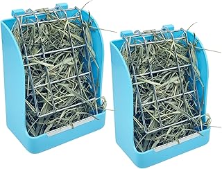 Rabbits Hay Feeder Guinea Pigs Hay Rack Bunny Feeding Holder Hanging Chinchillas Hay Dispenser Minimize Waste Mess Hay Rack for Small Animals 2 Pcs (Blue)