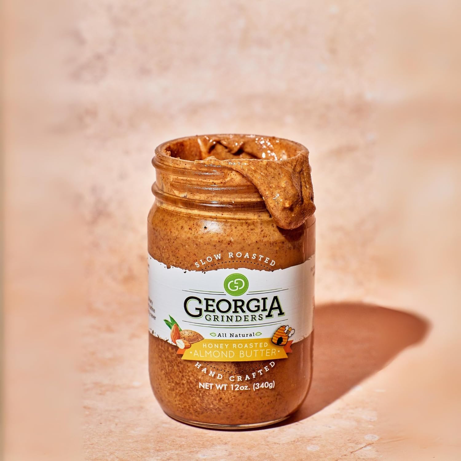 Georgia Grinders Honey Roasted Almond Creamy Gourmet Nut Butter Spread, Non-GMO, Gluten Free, No Palm Oil, No Added Sugar, Vegan Friendly, 12 Ounce (1 Pack)