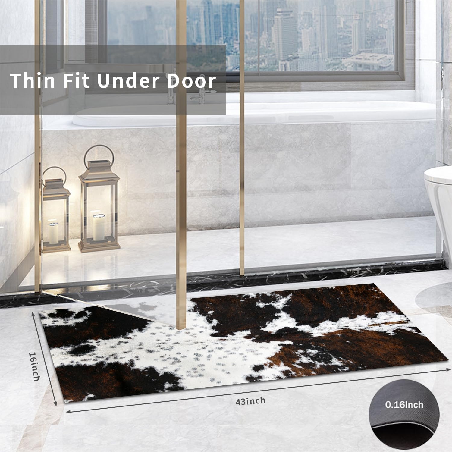 MUGINYU Cowhide Cow Print Bath Mat,Long Western Bathroom Rug for Farmhouse Cowboy Decor,Quick Dry Absorbent Non-Slip Narrow Shower Rug Runner Mats for Bathroom Floor with Rubber Backing - Image 2