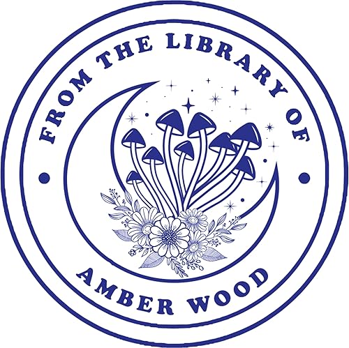 Miniatura 5 de Ex Libris - Sello de libro de hongos florales, sello personalizado de biblioteca con mango de madera autoentintado de goma con monograma (tinta