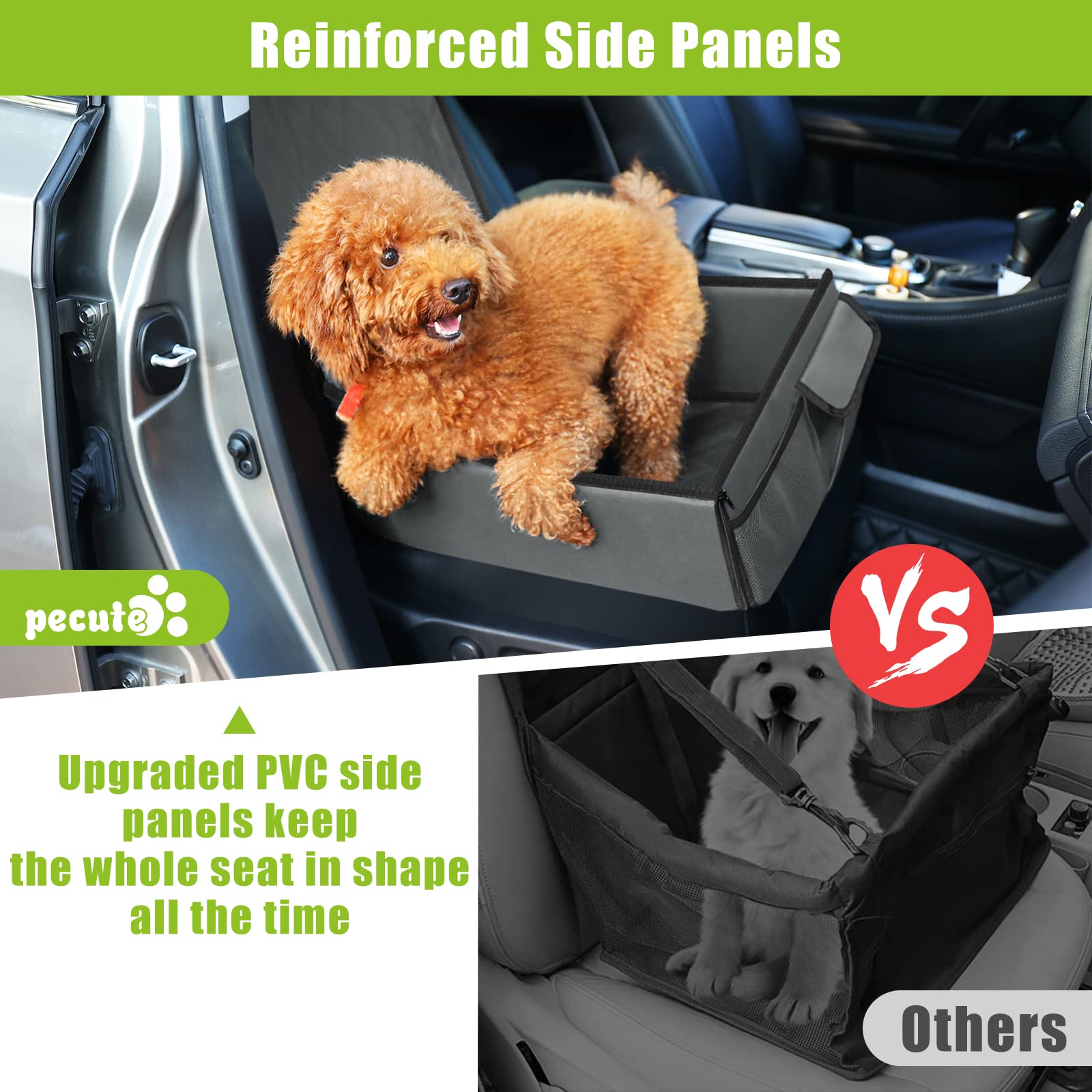 Pecute Seggiolino Auto per Cani di Piccola Taglia, Trasportino per Cani Auto,Coprisedile Auto per Cani con Cintura di Sicurezza,Adatte per la Maggior Parte Delle Automobili, Camion,SUV,grigio