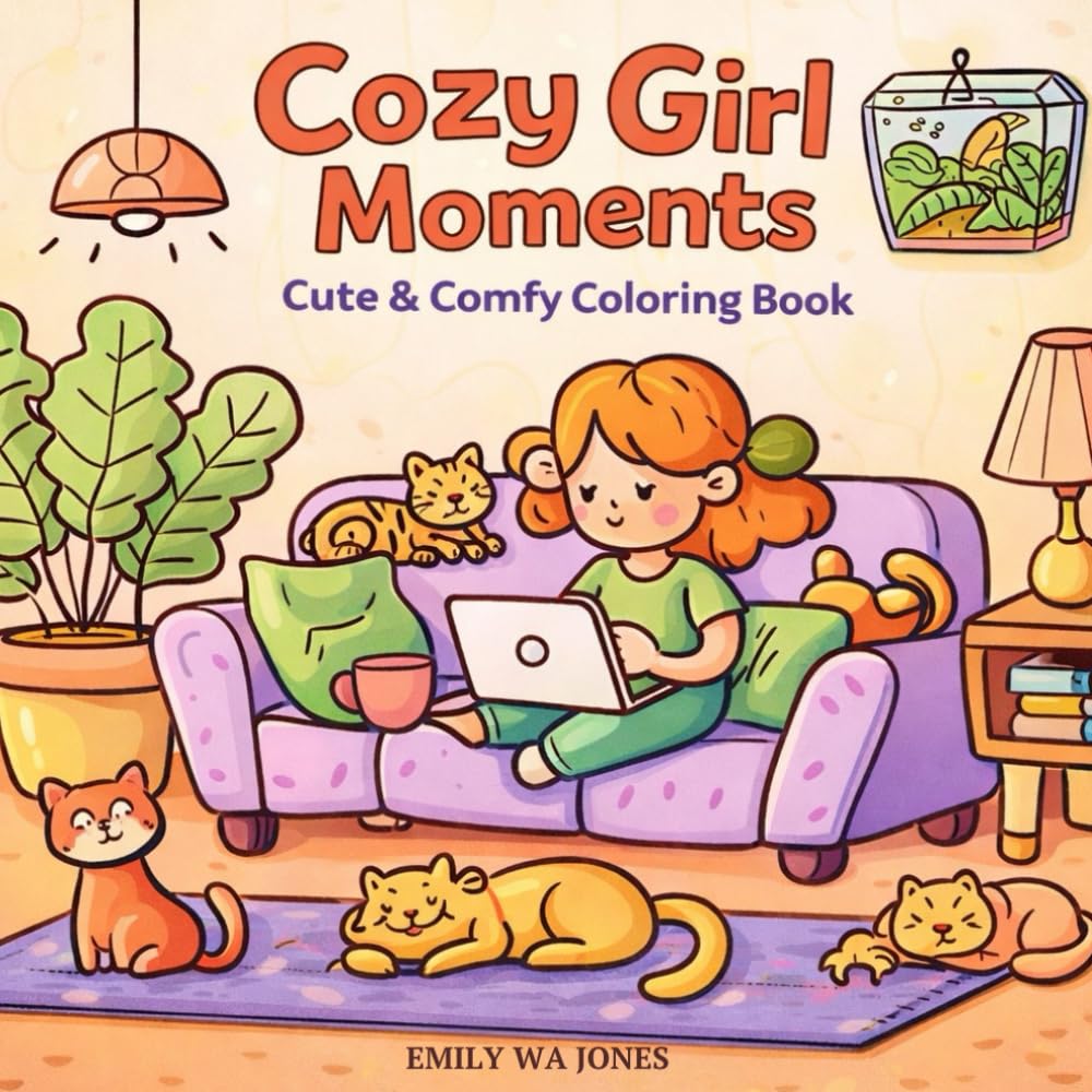 Cozy Girl Moments Cute & Comfy Coloring Book: Bold Simple Designs for Mindful Coloring and Stress Relief