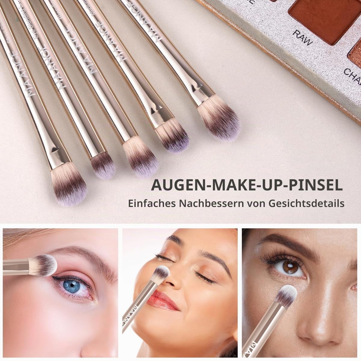MAANGE Make-up-Pinselset 19-teilig Reise-Make-up-Pinsel für Lidschatten, Puder, Concealer und Foundation Professionelles Make-up-Pinselset mit Etui (Gold)