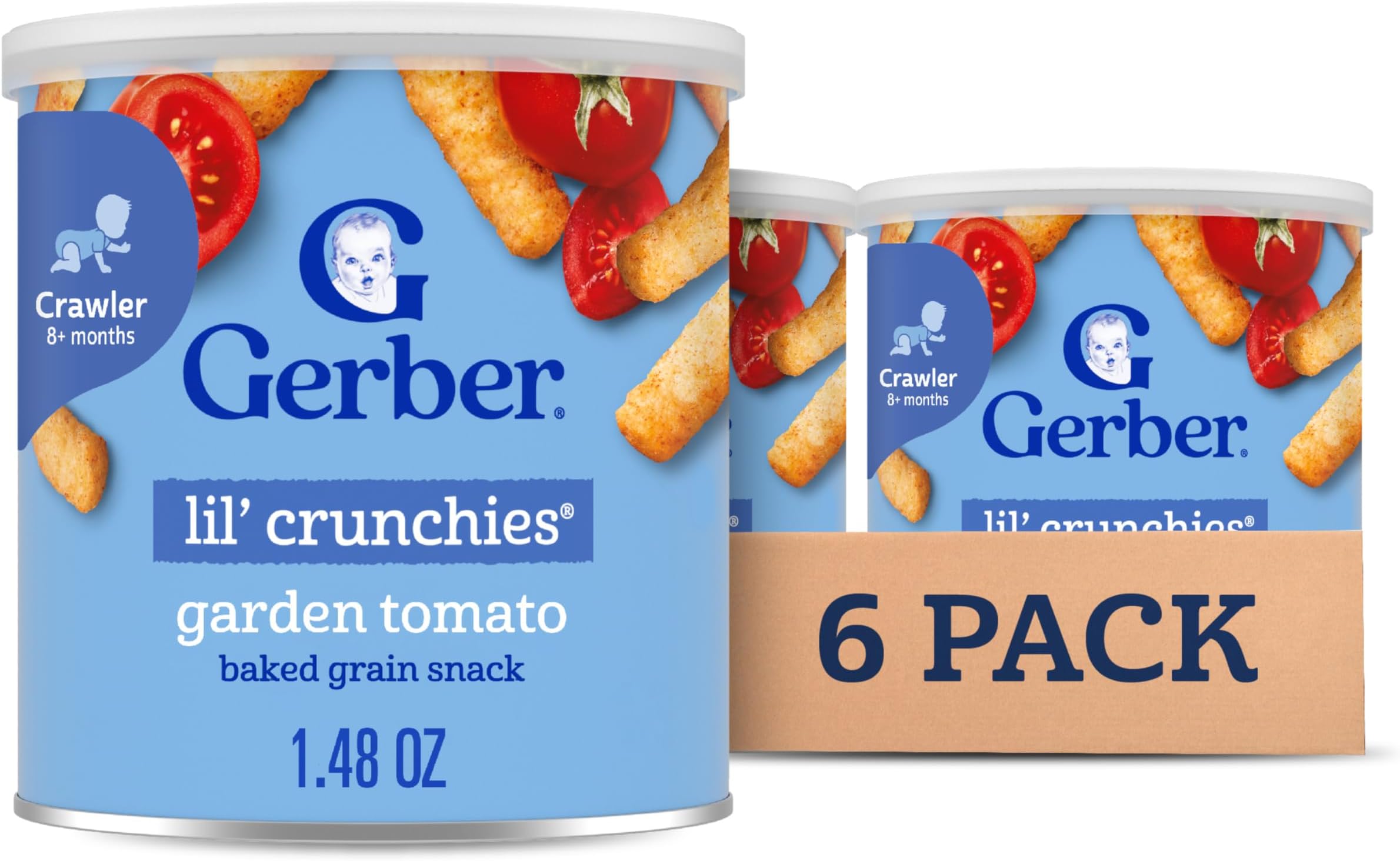 Gerber Stage 3 Baby Food Snacks, Garden Tomato Lil' Crunchies, Snacks for Babies, Baby Led Feeding, 6-Pack