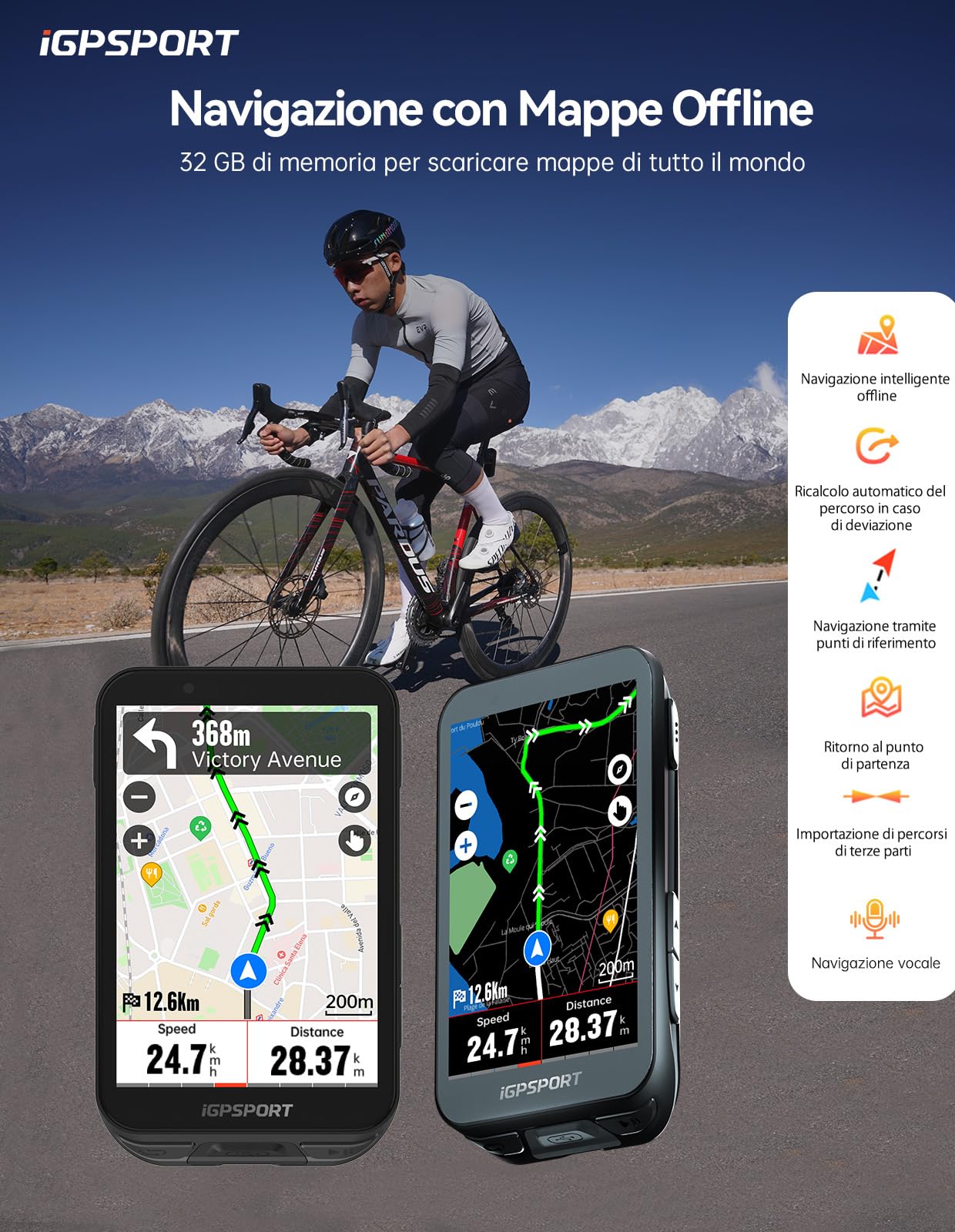 iGPSPORT iGS800, Ciclocomputer GPS Ciclismo, Durata della Batteria di 50 Ore, 3.5" Contachilometri Schermo LCD a Colori Tachimetro Bici Mappe Offline e Pianificazione WiFi, 32GB