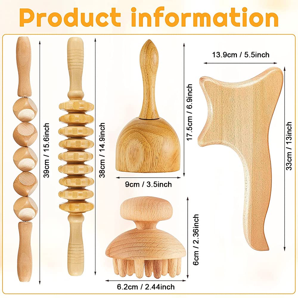 5Pcs Wood Therapy Masaż Zestaw Narzędzi Do Masażu Limfatycznego Drenażu Masażer Roller Do Masażu Pełnego Ciała