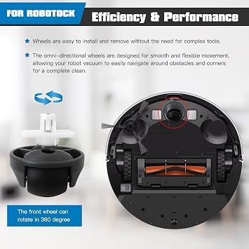 Grey and Black Front Caster Wh-EEL Replacement Compatible for Roborock Q5, for Q7 Max Series Robot Vacuum Cleaners (2 Pack)