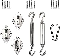 Vista 7 de E&K Kit de accesorios para toldo con cable de tensión, almohadilla de cabrestante para ojos y ganchos para instalación de velas rectangulares