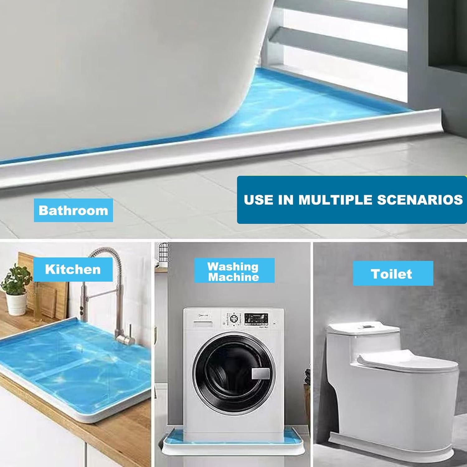 3.8" High Shower Dam 39" Collapsible Shower Water Stopper, Shower Threshold Water Splash Guard, Guard for Walk in Shower, Water Guard Stopper for Floor, Shower Door Water Blocker