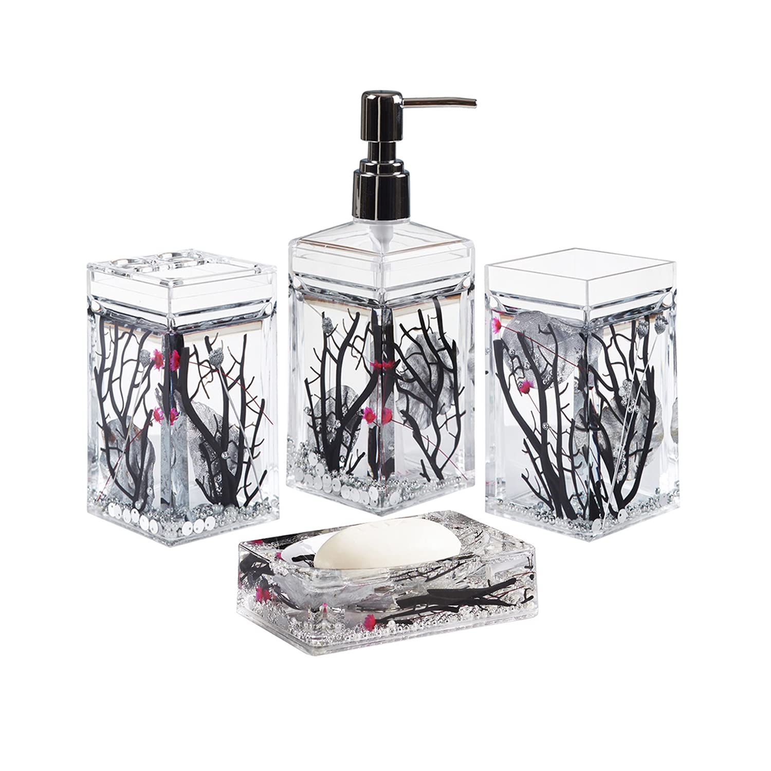 Obsessions Agua Acrylic 4Pcs Bathroom Set_Black and Silver