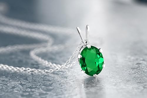 Miniatura 2 de Gem Stone King Collar con colgante de esmeralda simulada verde de plata de ley 925 para mujer (0.60 quilates ovalado 0.276 x 0.197 in con cadena de