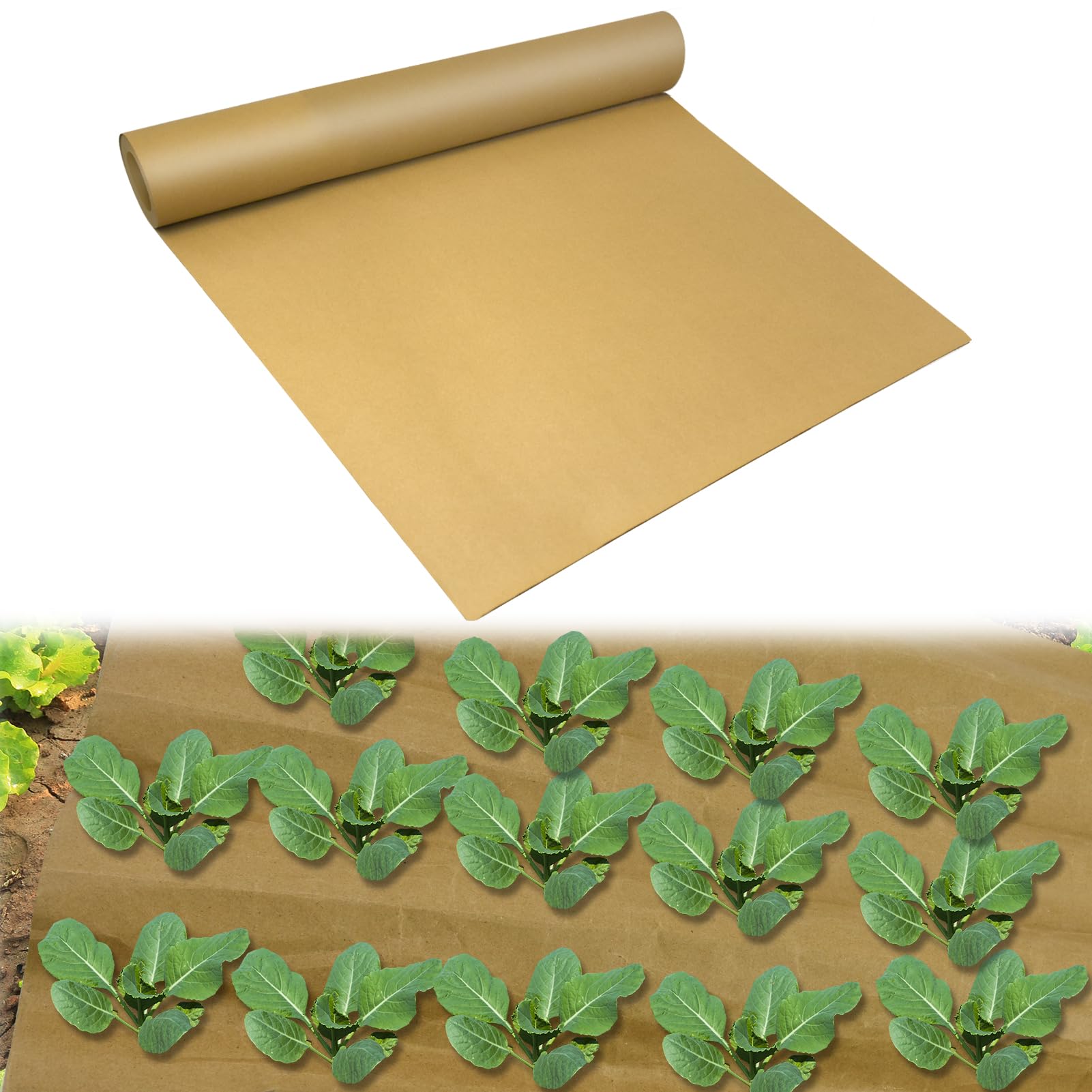 Biodegradable Paper Weed Barrier Landscape Fabric Garden Paper Weed Control Barrier Landscaping Paper Weed Barrier Roll Biodegradable Mulch Film Weed Block Paper for Outdoor Garden Lawn 1.3x49Ft