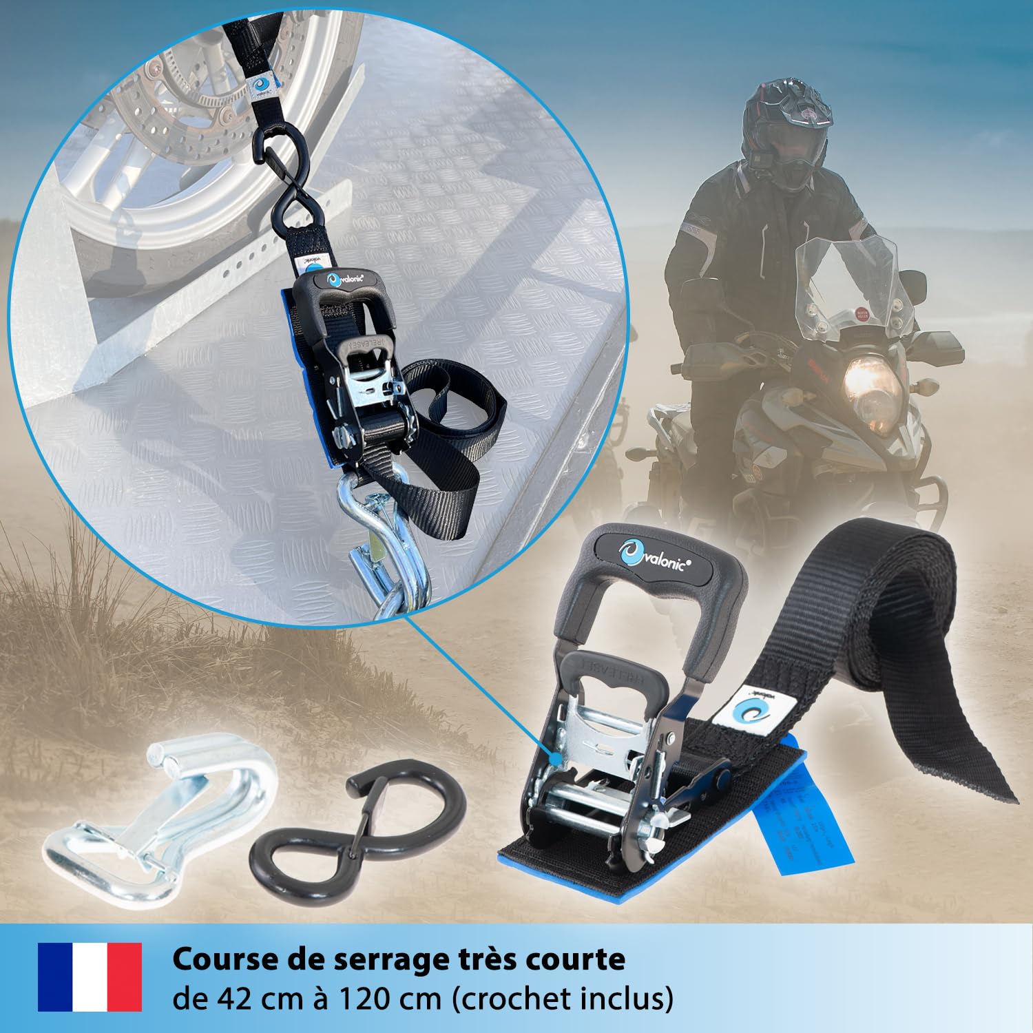 valonic Panther -2X 2,25m Sangles a cliquet avec Crochet, 35mm, 650/1300 Kg, rembourrées, Certifié TÜV Rheinl. / GS en 12195-2 - Course de Serrage Ultra Courte