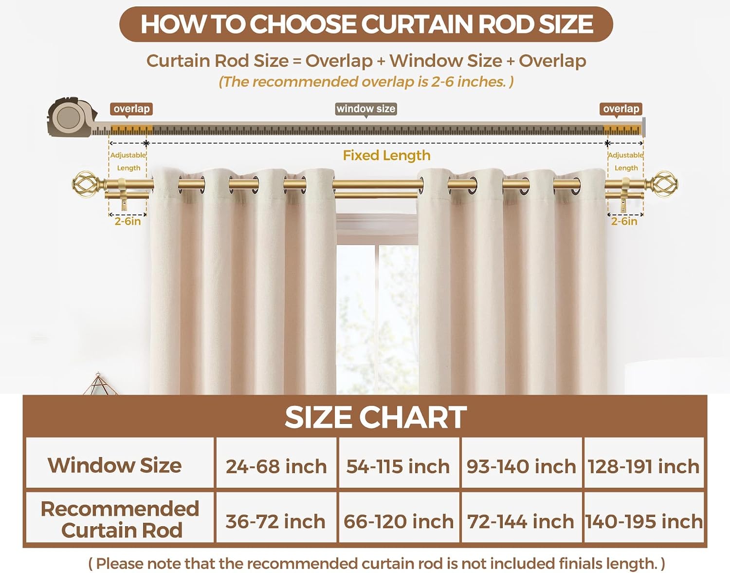 KAMANINA 1 Inch Double Curtain Rods 66 to 120 Inches (5.5-10 Feet) Telescoping Heavy Duty Drapery Rods for Windows 54 to 115 with Twisted Cage End, Warm Gold