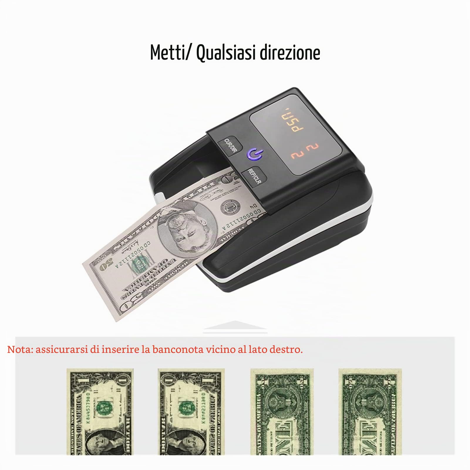 Registratore di cassa per piccole imprese, Bancone portatile con banconote piccole banconote rilevatore del valore di denominazione contatore UV/mg/ir Tester di contanti in denaro falso falso in denar