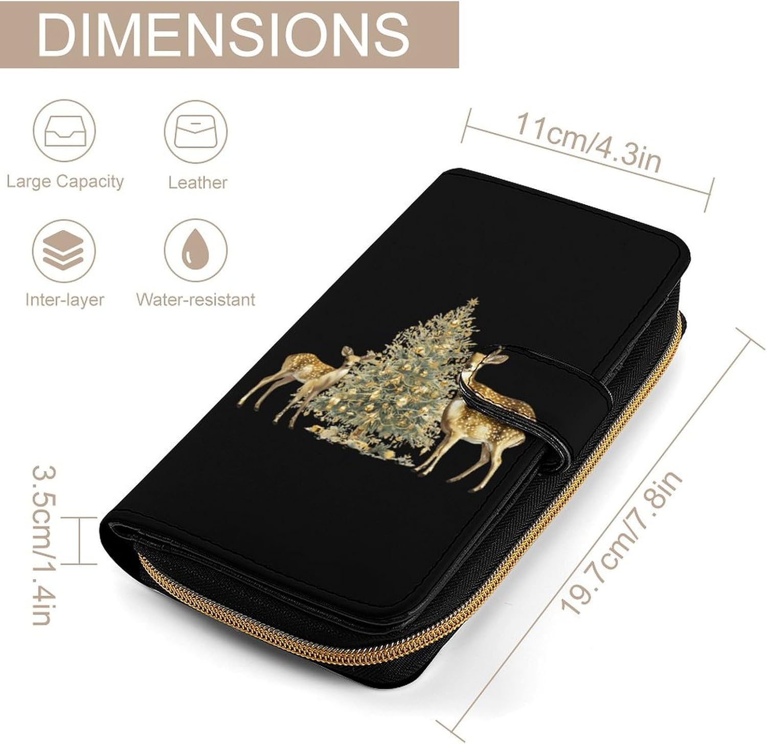 Christmas Tree Deers Women's Long Wallets Leather Purse Fold Clutch Credit Card Holder