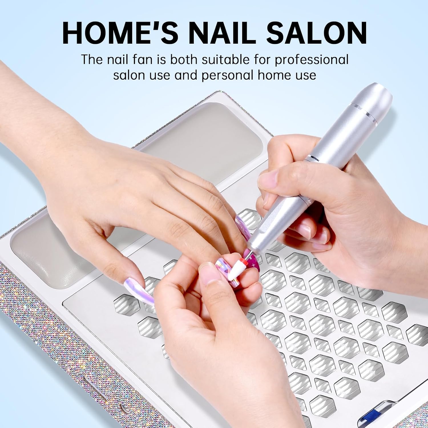 Nail Dust Collector with Reusable Filters Powerful Vacuum Fan Hand Pillow White & UV LED Nail Lamp 72W Rechargeable Sparkly Wireless Nail Dryer Gel Polish Light with 5 Timer Setting