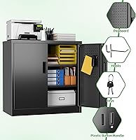 Vista 5 de Armario de almacenamiento de metal con cerradura, armario de garaje de metal con cerradura con tableros de clavijas y ganchos para garaje, almacén