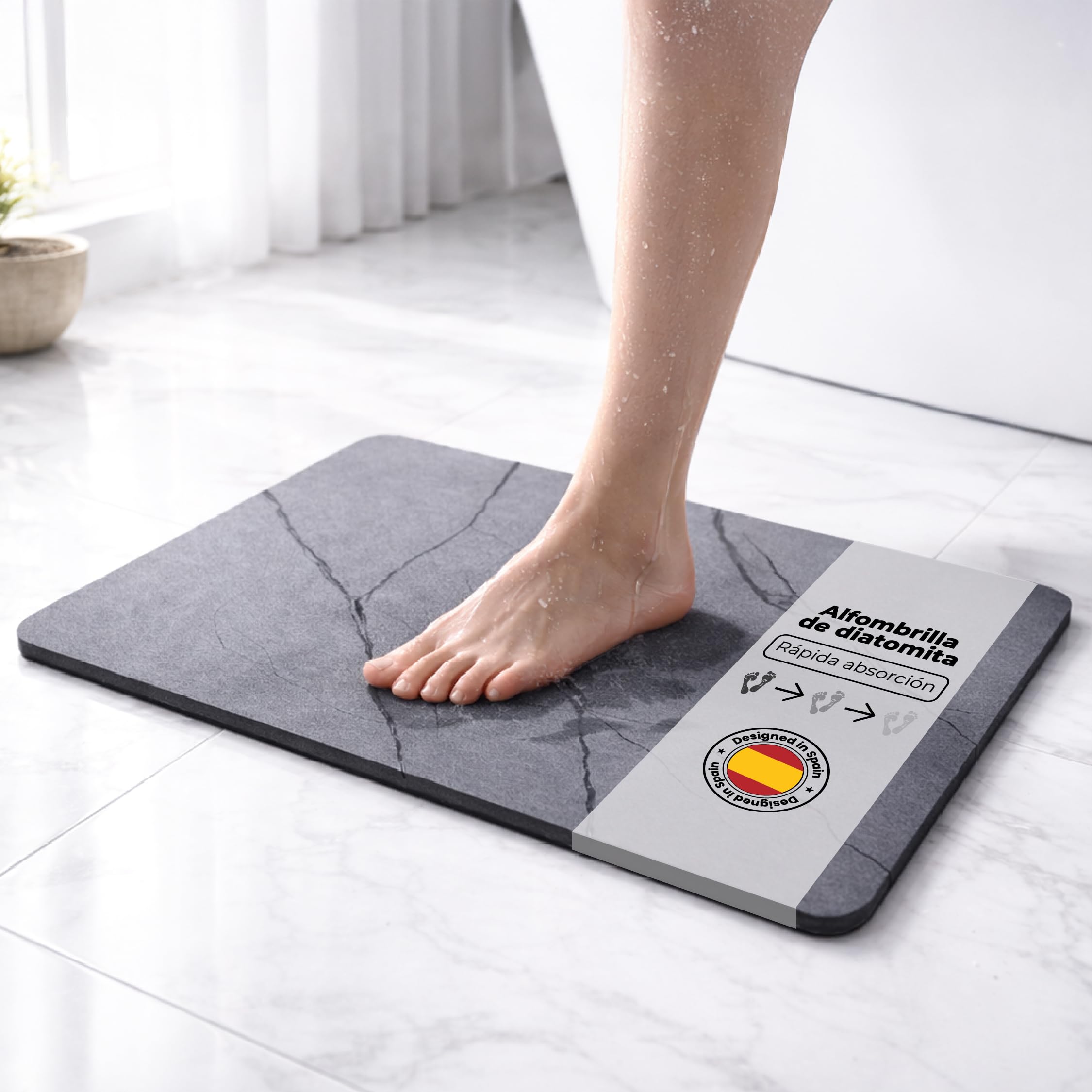 Tappeto Diatomite Bagno 60 x 40 cm - Asciugatura rapida, antiscivolo e antibatterico - Tappetino da bagno - Pietra diatomite bagno - Stone Bath Mat - Tappeto doccia - anche come scolapiatti cucina