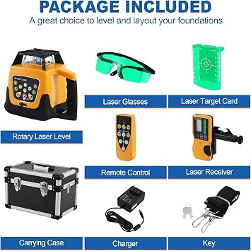 Automatic Self Leveling Rotary Laser, 1650ft Green Beam Laser Level with Receiver Remote Control, 360 Rotating Horizontal Vertical Transit Level (Rotary Laser Level Kit)