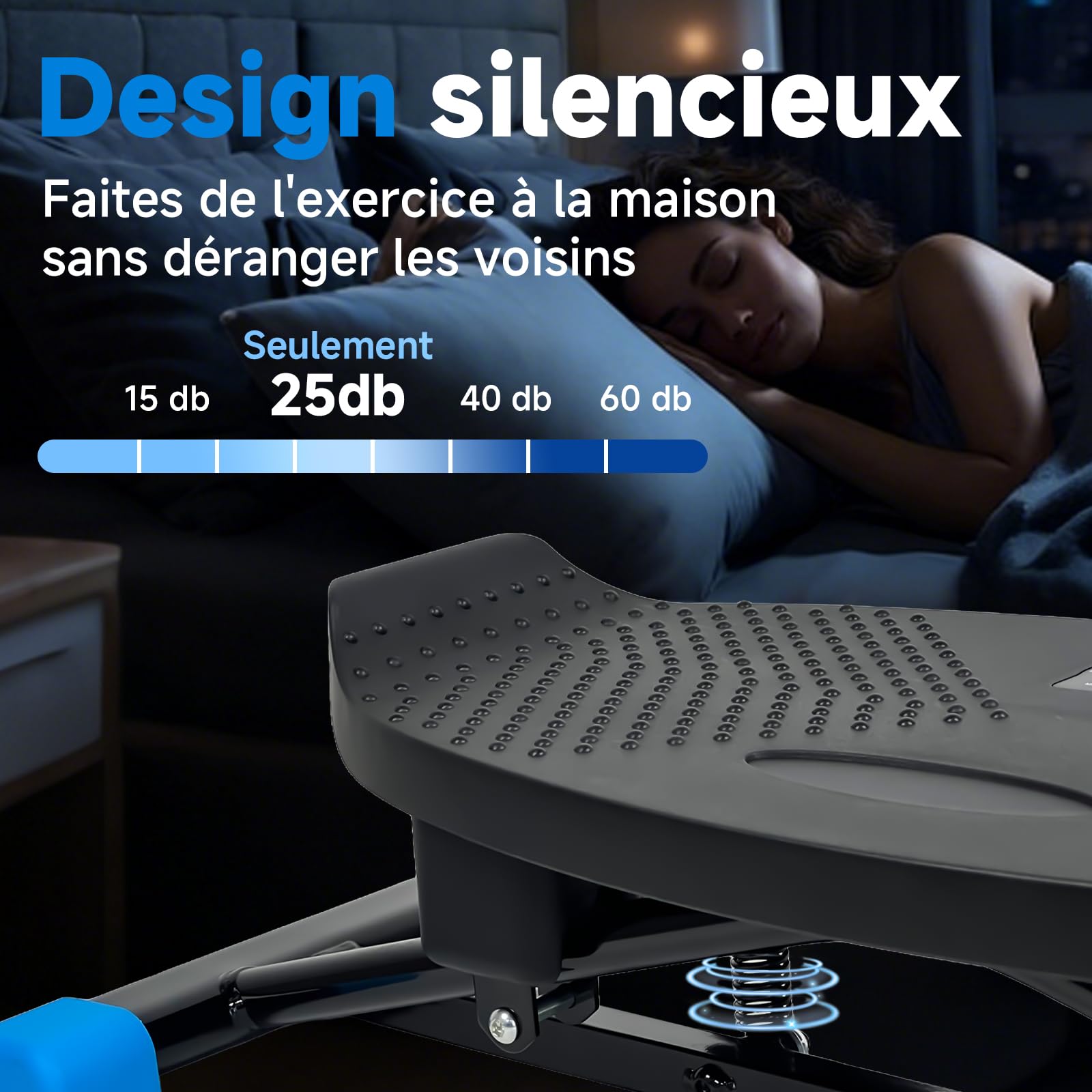 Entraîneur d'équilibre - Machine de ski simulée - Tapis de course aérobique à résistance - Stepper portable - Supporte 136 kg - Exercice silencieux complet du corps - Avec affichage LED.