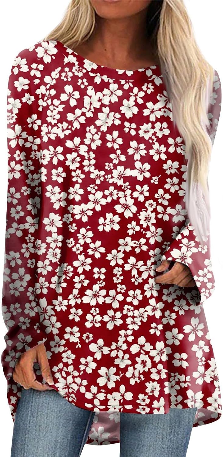 Fall Clothes for Women 2025 Boho Floral Tunics Long Sleeve Tops Womens Trendy Blouse Shirts Basic Casual Tops