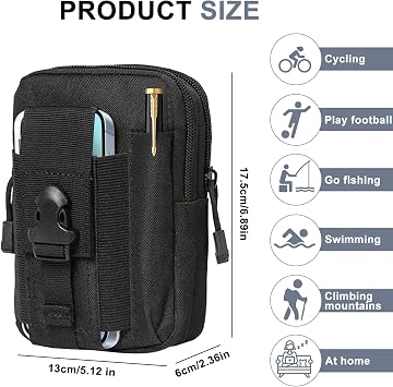 2 Pcs Tactical Molle Pouch, Nylon EDC Pouch, Waist Bag with Zipper Waterproof Belt Pouch Utility Gadget Small Molle Pouch Belt Bag for Sports, Hiking, Camping,Traveling, Cycling, Fishing