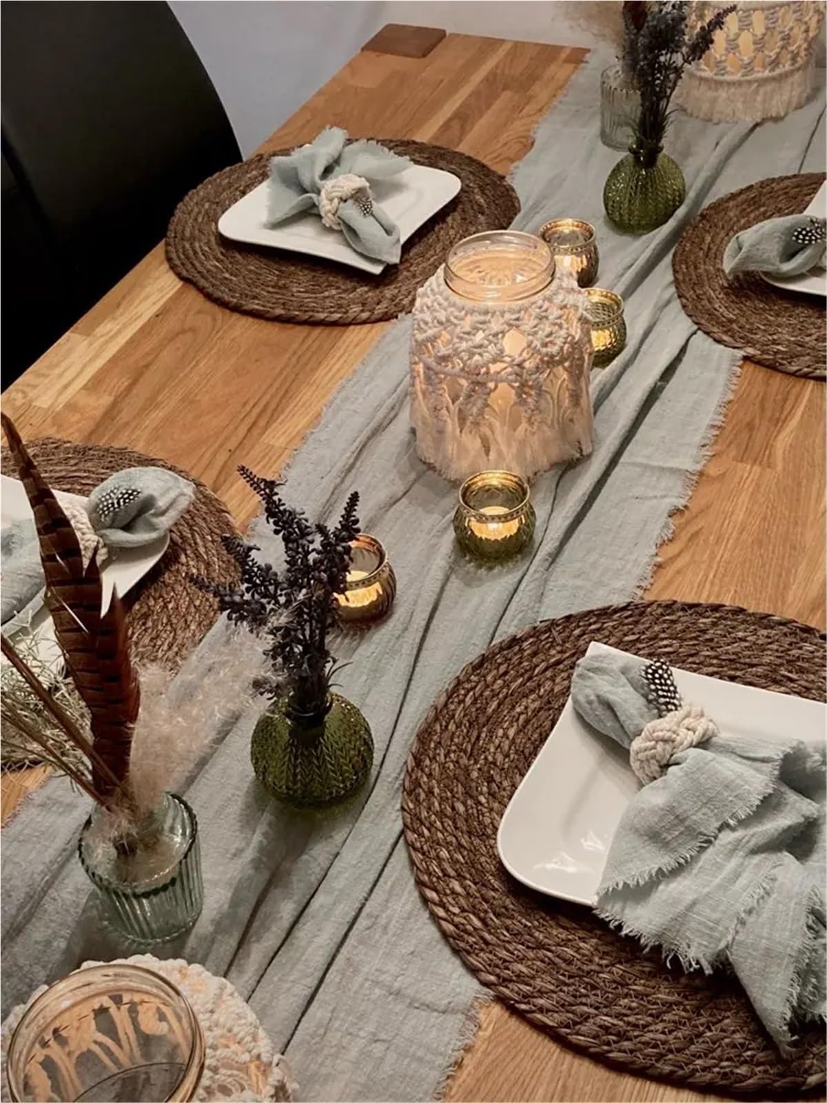 Lot de 10 ronds de serviette en corde de chanvre faits à la main pour table de salle à manger