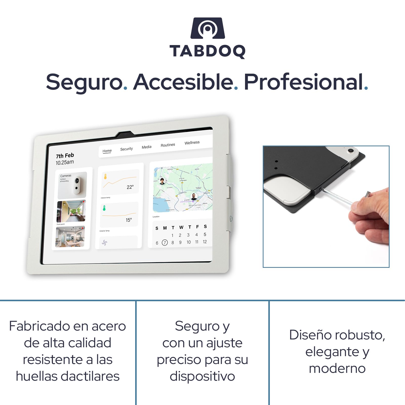 Soporte de pared para tablet Samsung Tabdoq Lite | Soporte para tablet seguro y resistente | Ideal para uso doméstico y profesional | Compatible con Samsung Galaxy TAB A9+ & A11+ | 11 pulgadas, Blanco