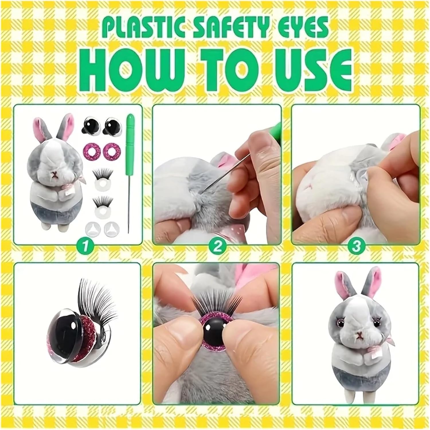 24pcs Colorful 3D Flashing Safety Eyes for Dolls, Eyelash Animal Eyes DIY Craft Accessories