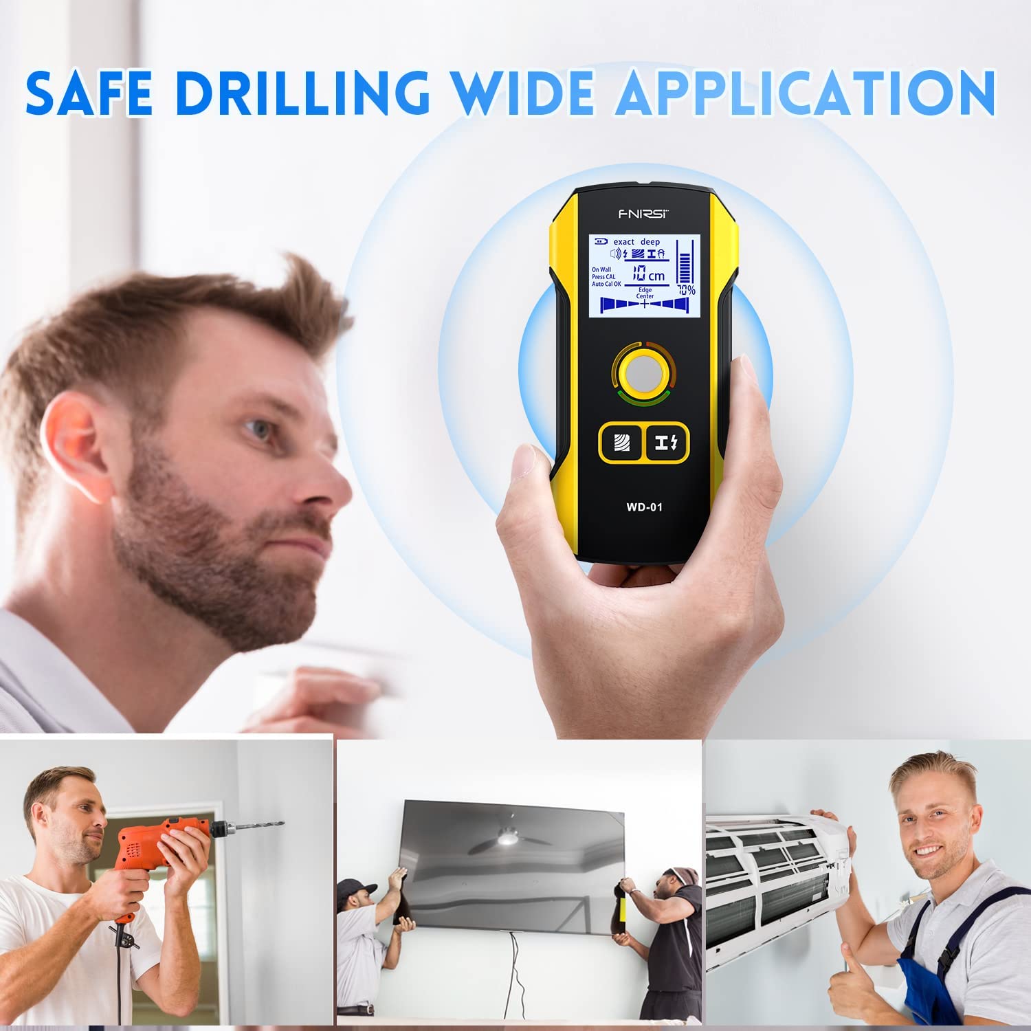 FNIRSI 6 en 1 Detector de Pared - Localizador de Montantes de Madera y Metálicos, Detector de Cables y Tuberías, con Función de Centro y Borde, para Paredes Secas y Mampostería