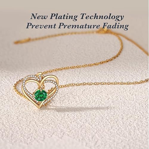Vista 3 de Collar de corazón para mujer Joyas de oro para mujer con circonita cúbica bithstone Aniversario, cumpleaños, boda, día de San Valentín, regalo