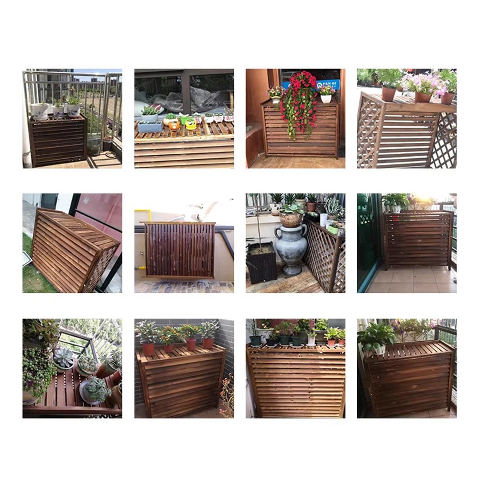 Kwiat klimatyzatora z litego drewna, osłona ochronna do zewnętrznego kondensatora zapobiegającego liściom, pokrywa klimatyzacyjna z litego drewna (81x30x72cm/31,8x11,8x28,3 cala)