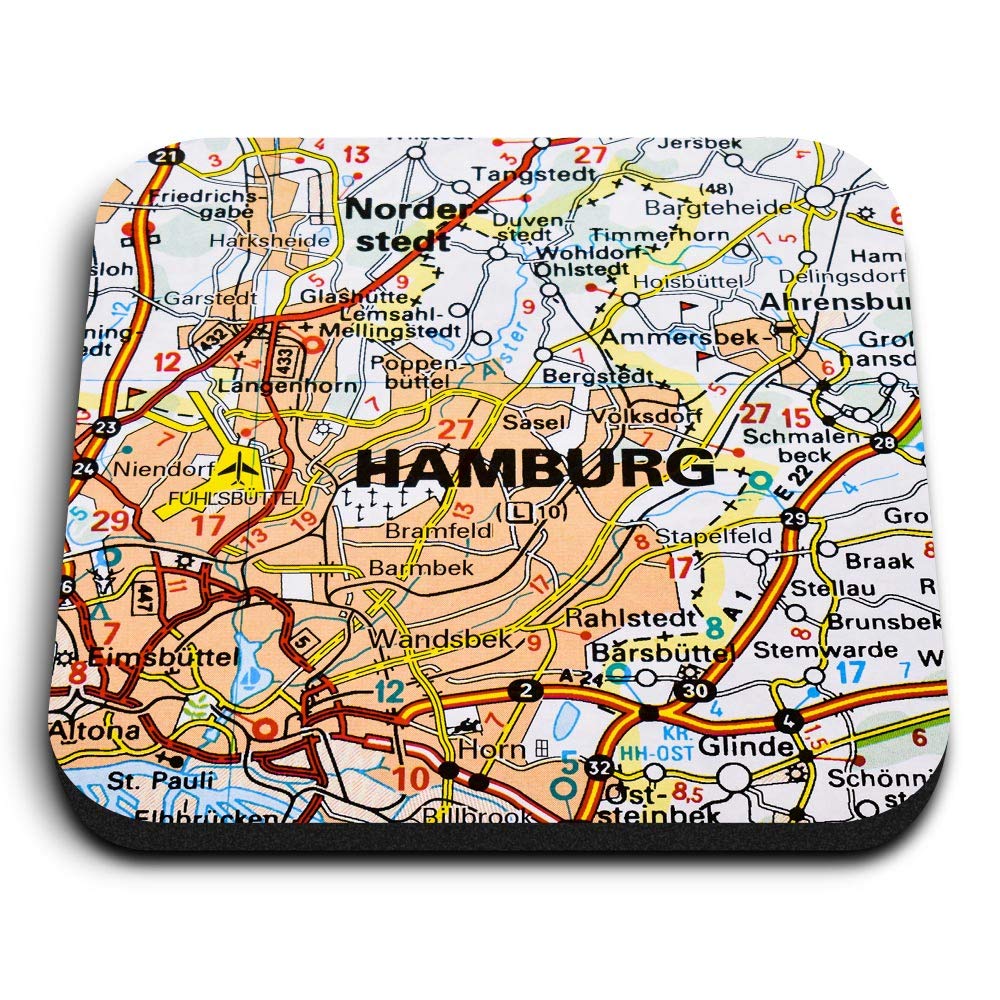 Destination Vinyl Ltd Multicolor 1 X Square Mdf Fridge Magnet - Hamburg City Germany German Travel Map 45283