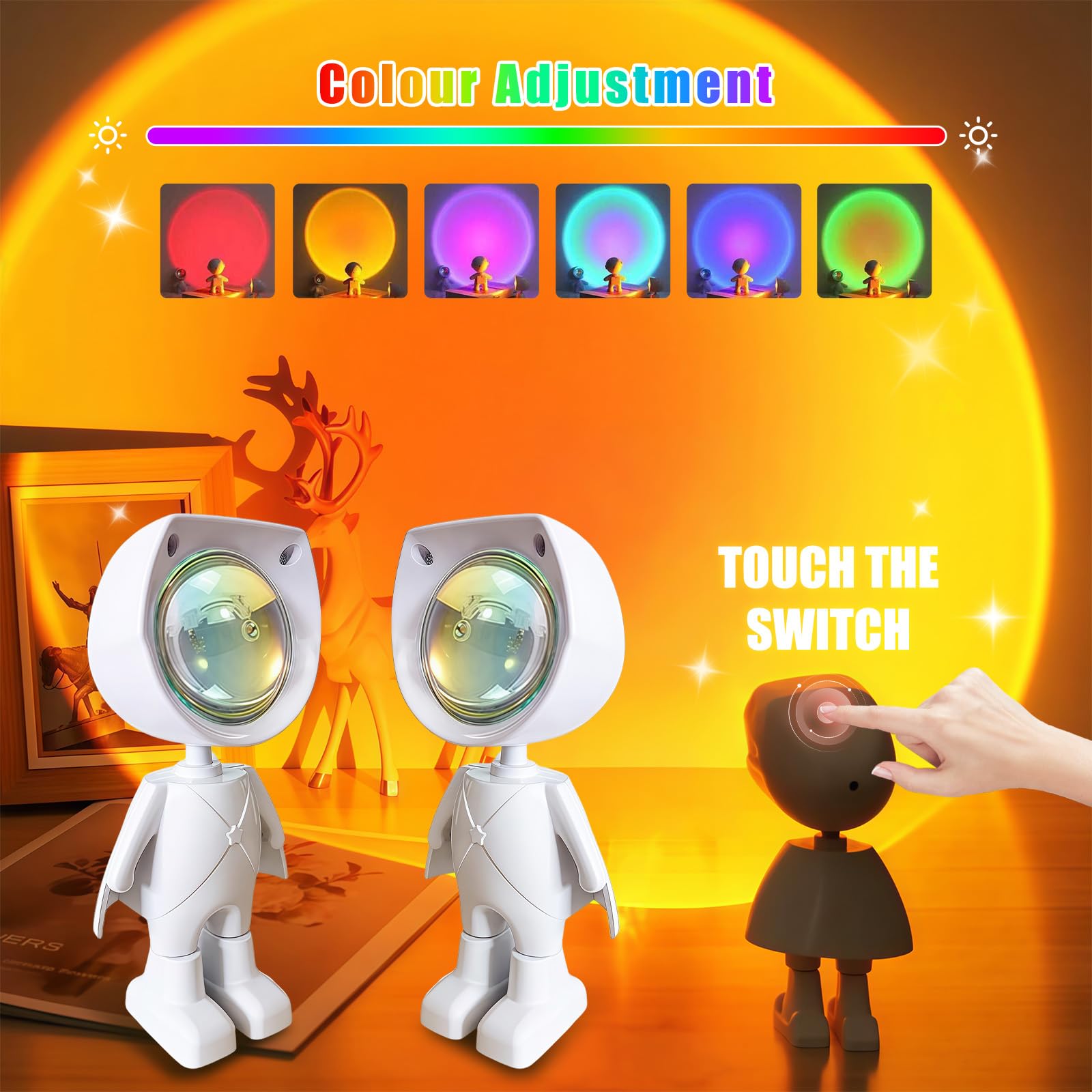 AMFUN Astronaut Sunset Lamp Projection, LED Projector Lamps,7-Color 360° Rotation Sunrise Lamp - Image 4